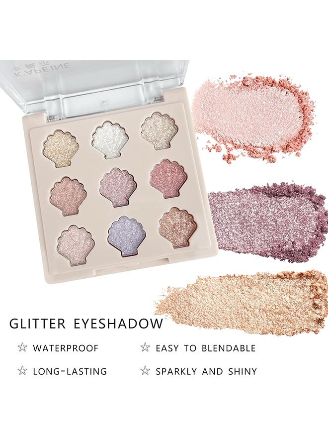 KAPEINE 9Colors Eyeshadow Palette,Fine Shimmer Eyeshadow Pink Glitter Makeup Palette Spakle Pearlescent Eye Shades Diamond Bright Makeup Kit Highly Pigmented Long Lasting for Women Girls Daily,Party - Image 2
